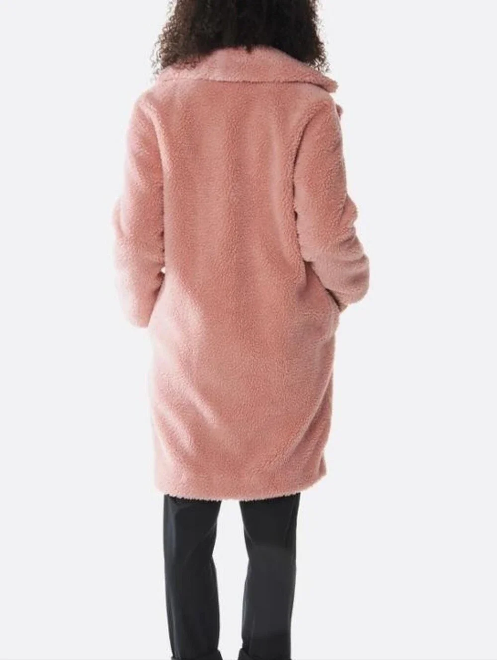 STAND STUDIO Camille Cocoon Teddy Coat Light Pink Faux Fur Designer Quiet Luxury